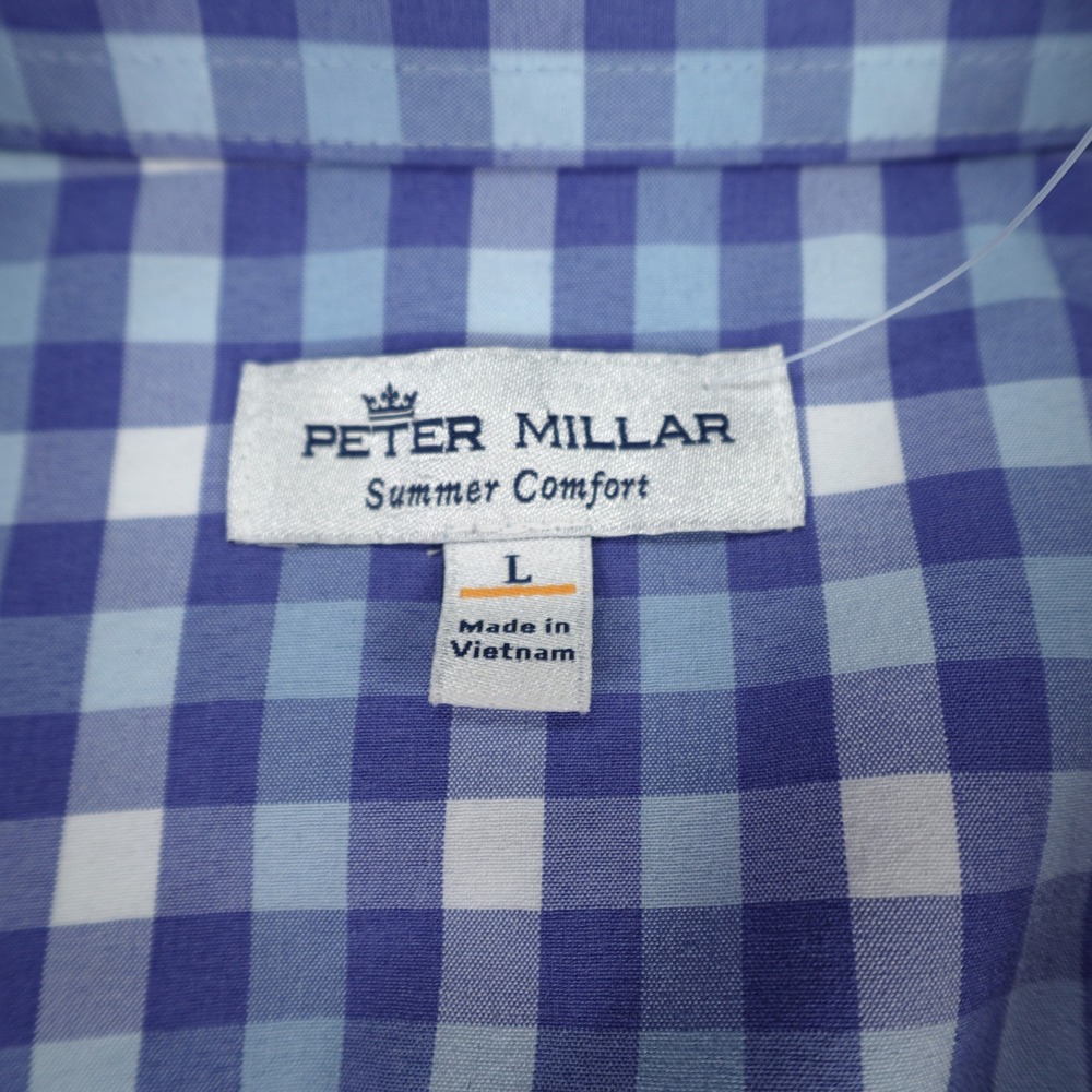 Peter Millar Shirt Mens Large Blue Gingham Summer Comfort Button Front Preppy - Picture 7 of 15